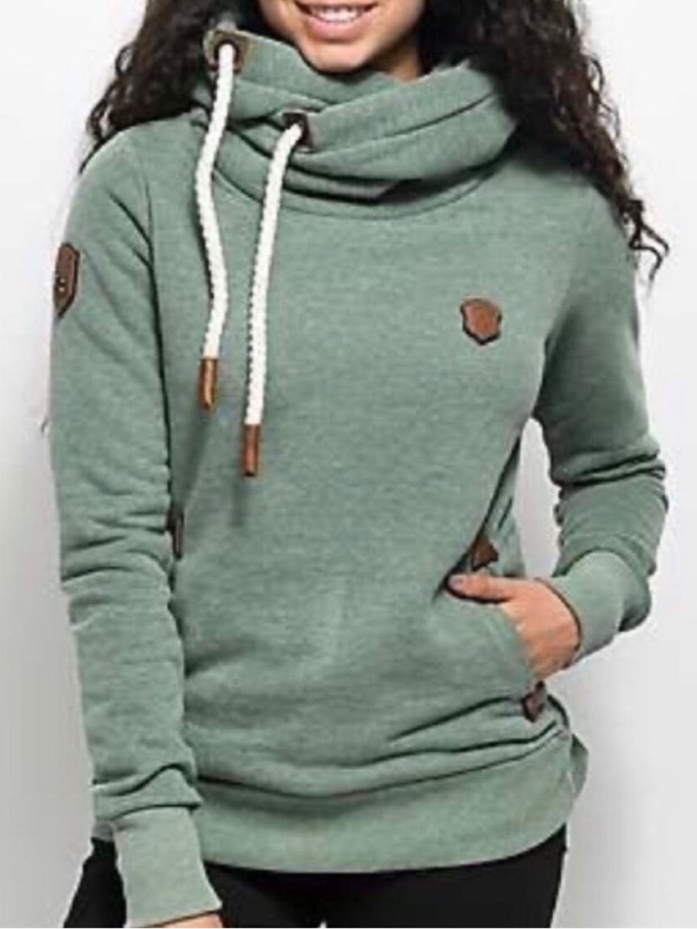Naketano Mossy Green Roped Fleece Hoodie Sweatshirt Large
